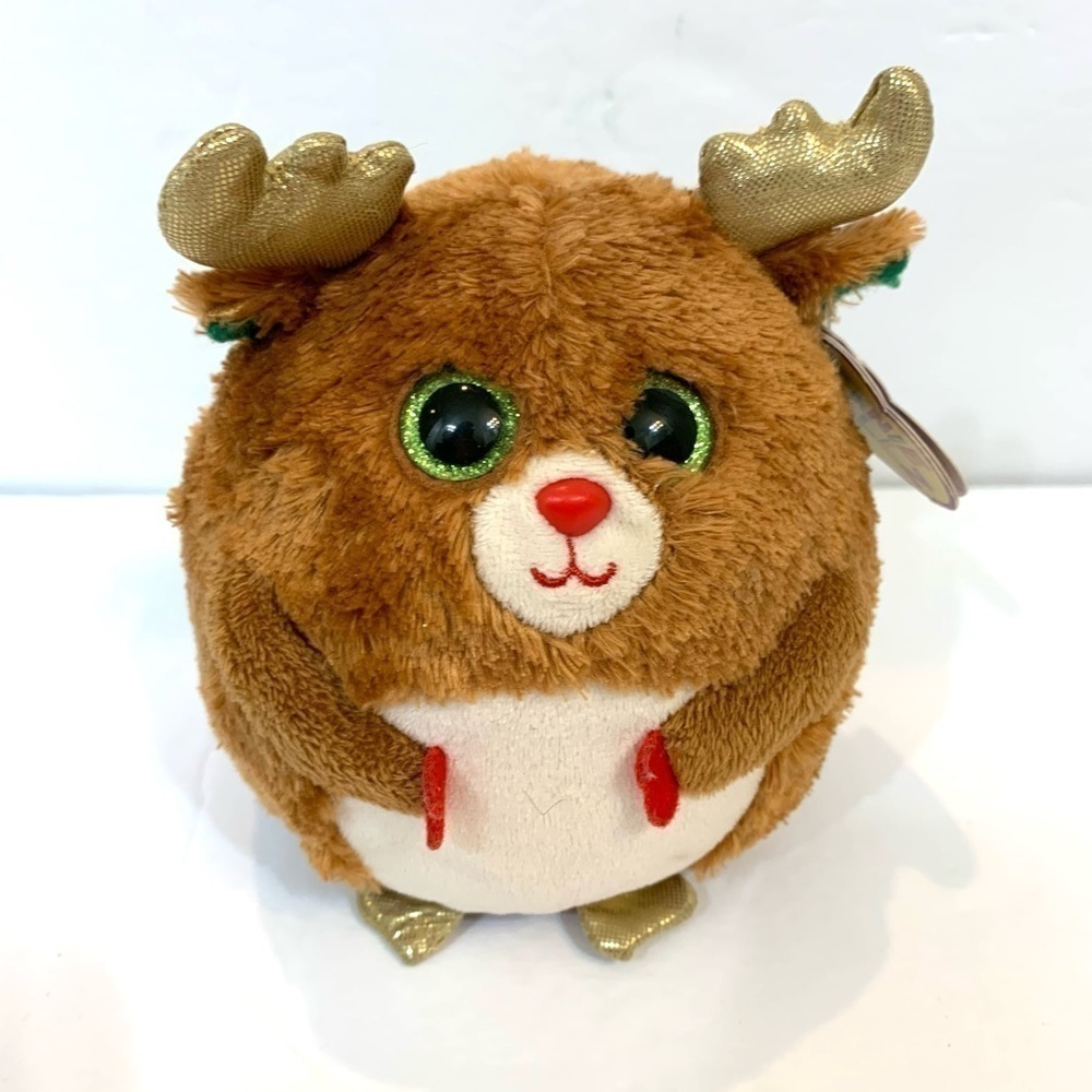 TY Beanie Ballz MISTLETOE REINDEER IN BALL SHAPE 5" Plush STUFFED ANIMAL